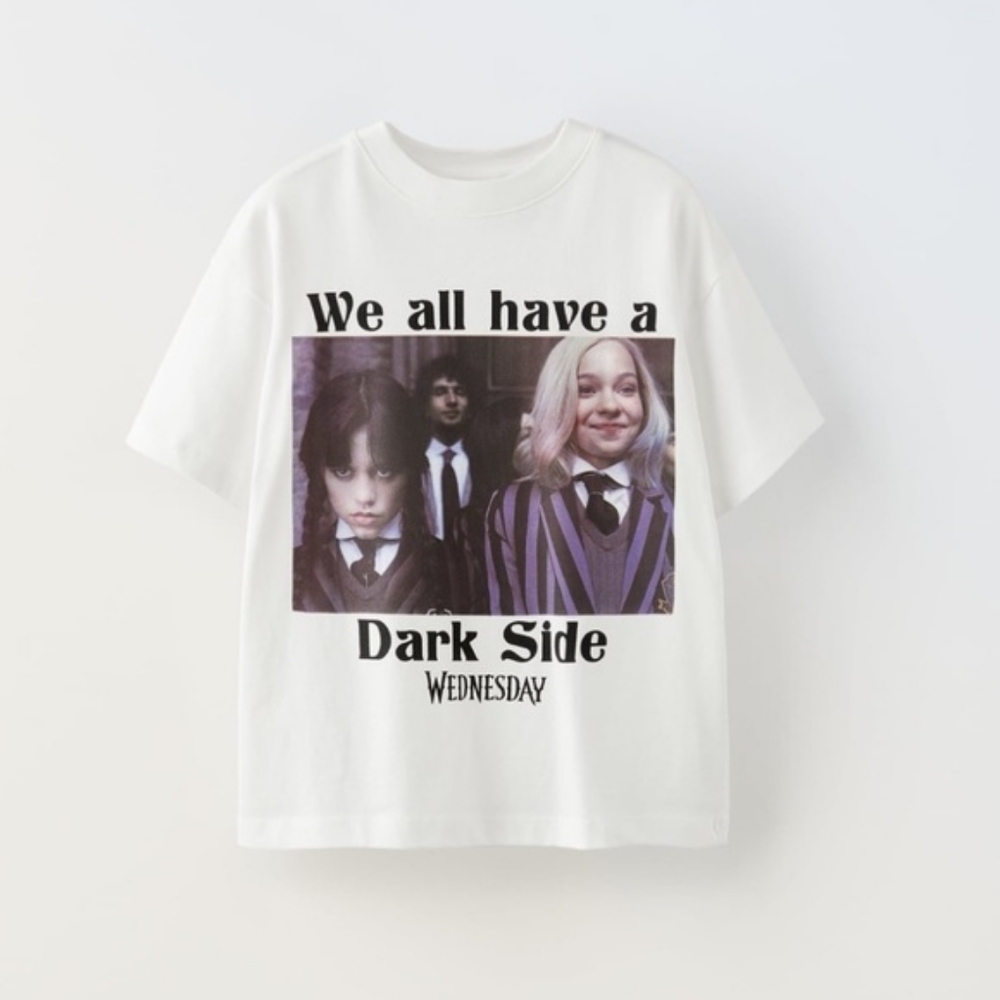 Zara Kids Wednesday Addams & Enid "Dark Side" Graphic T-Shirt Size 13-14 Years